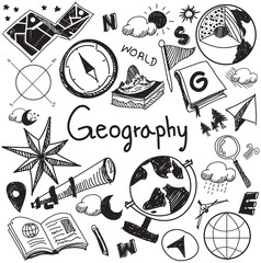 geography geology education handwriting doodle icon of earth exploration and map design sign and sym