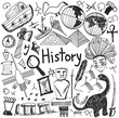 History education doodle icon of landmark location culture sign symbol white isolated background paper used for presentation title with header text, create by vector
