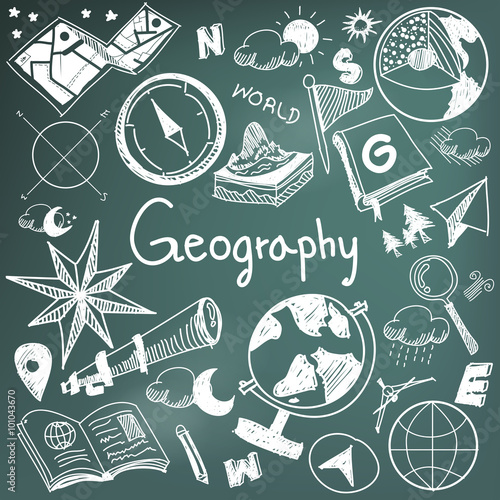 Plagát Geography geology education subject doodle icon earth exploration and map design