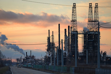 Oil Refinery at Sunset