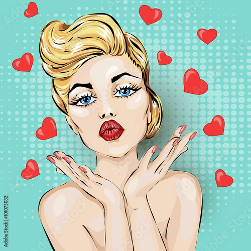 Naklejka - mata magnetyczna na lodówkę Valentines Day Pin-up sexy woman portrait with heart.