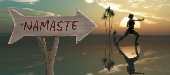 Wall Mural - wooden sign indicating namaste