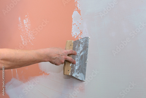 Fotografía construction works, putty and leveling walls