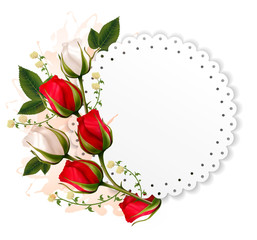 Leinwandbilder - Beautiful holiday card with red and white roses. Vector.