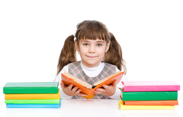 Fototapete - cute girl read book. isolated on white background