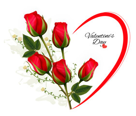 Leinwandbilder - Valentine's Day background with a bouquet of red roses. Vector.