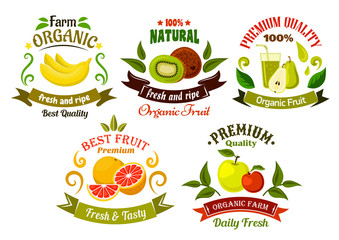 Wall Mural - Organic fresh fruits emblems and symbols