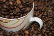 Kaffeetasse in gerösteten Kaffeebohnen