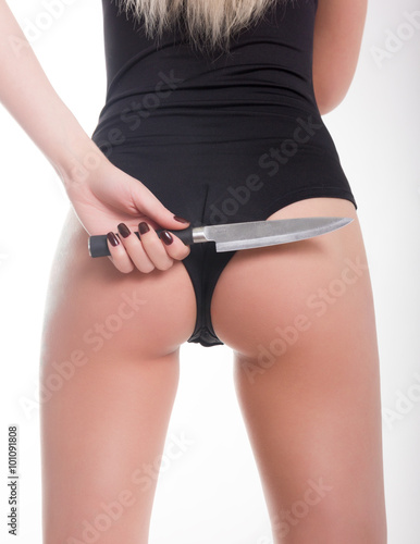 Close Up Ass Slim Girl In A Bathing Suit A Girl Holding A Knife Concept Danger Girl Close Up Ass Slim Girl In A Bathing Suit A Girl Holding A Knife Concept Danger Girl