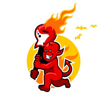 Devil Boy Running With Flaming Guitar In His Hand 