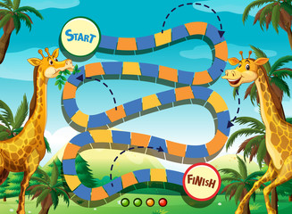 Wall Mural - Game template with giraffe in the jungle background