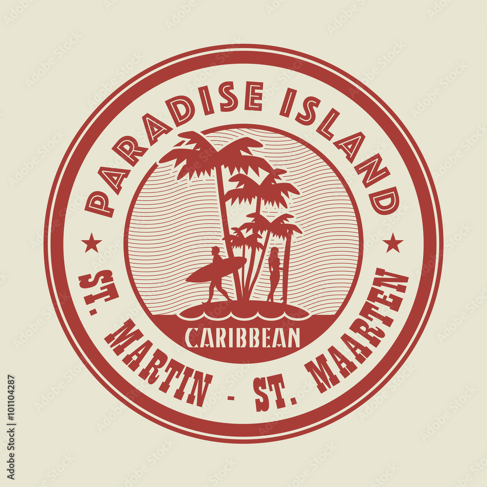 Stock-Vektorgrafik „Stamp with words Paradise Island, St. Martin - St ...