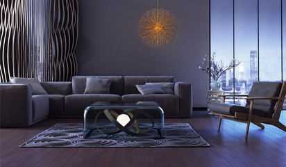 Modern interior design of living room (3d Render)