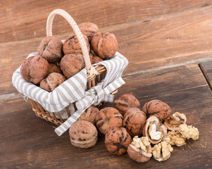 Wall Mural - Fresh walnuts in basket