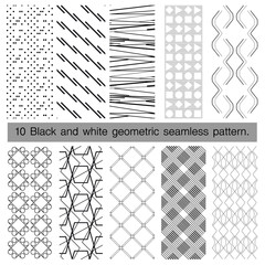 Wall Mural - 10 black and white geometric seamless pattern.