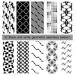 Wall Mural - 10 black and white geometric seamless pattern.