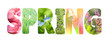 Word Spring with colorful nature images inside the letters,