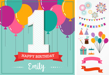 Happy Birthday Greeting Card With Party Elements