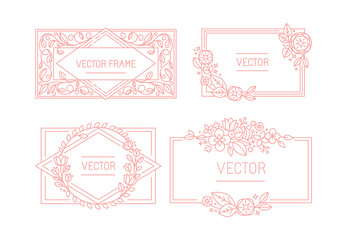 Aufkleber - Vector floral frame with copy space for text in trendy mono line
