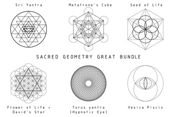 Sacred Geometry Set, great bundle. Black graphics on a white background.