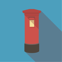 Vector Illustration Long Shadow Flat Icon Of London Red Post Box