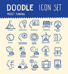 Handmade ink pen line icons set of modern employee organisation, solution for hire process. Creative outline symbol collection. Simple doodle linear pictogram collection. Vector logo illustrations.