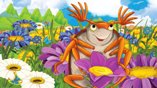 Cartoon Bug - Field Of Flowers - Illustration For The Children