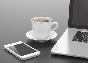 Canvas Print - Laptop smartphone and coffee cup