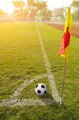 Wall Mural - Corner flag with ball on a soccer field