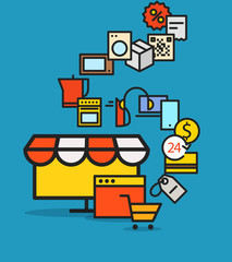 Poster - Modern web commerce scheme. Flat design shopping concept