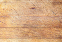 Rough Wooden Used Cutting Board Background With Horizontal Lines And Cutting Traces