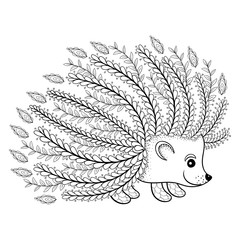 Wall Mural - Hand drawn artistic Hedgehog for adult coloring page in doodle,