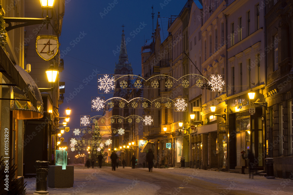 Obraz na płótnie Toruń zima miasto ulica Szeroka w salonie