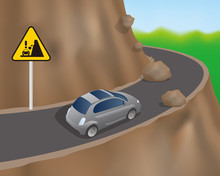 Cars On The Road On The Cliff, Vector Illustration