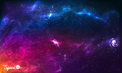 Wall Mural - colorful space galaxy background with shining stars, stardust and nebula. vector illustration for ar
