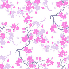 Wall Mural - Twig cherry blossoms. Seamless