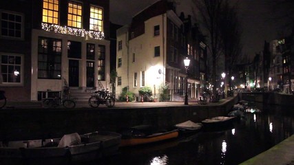 Poster - Amsterdam canal and bridge at night