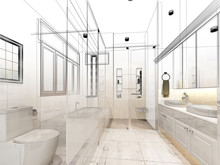 Abstract Sketch Design Of Interior Bathroom 