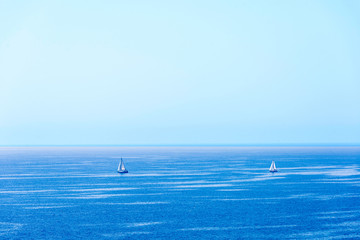 Two sailboats sailing, Catalonia, Spain