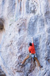 © vetal1983 - Young man climbing on a limestone wall with wide valley on the background