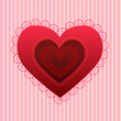Valentine's day card with red heart on striped seamless background