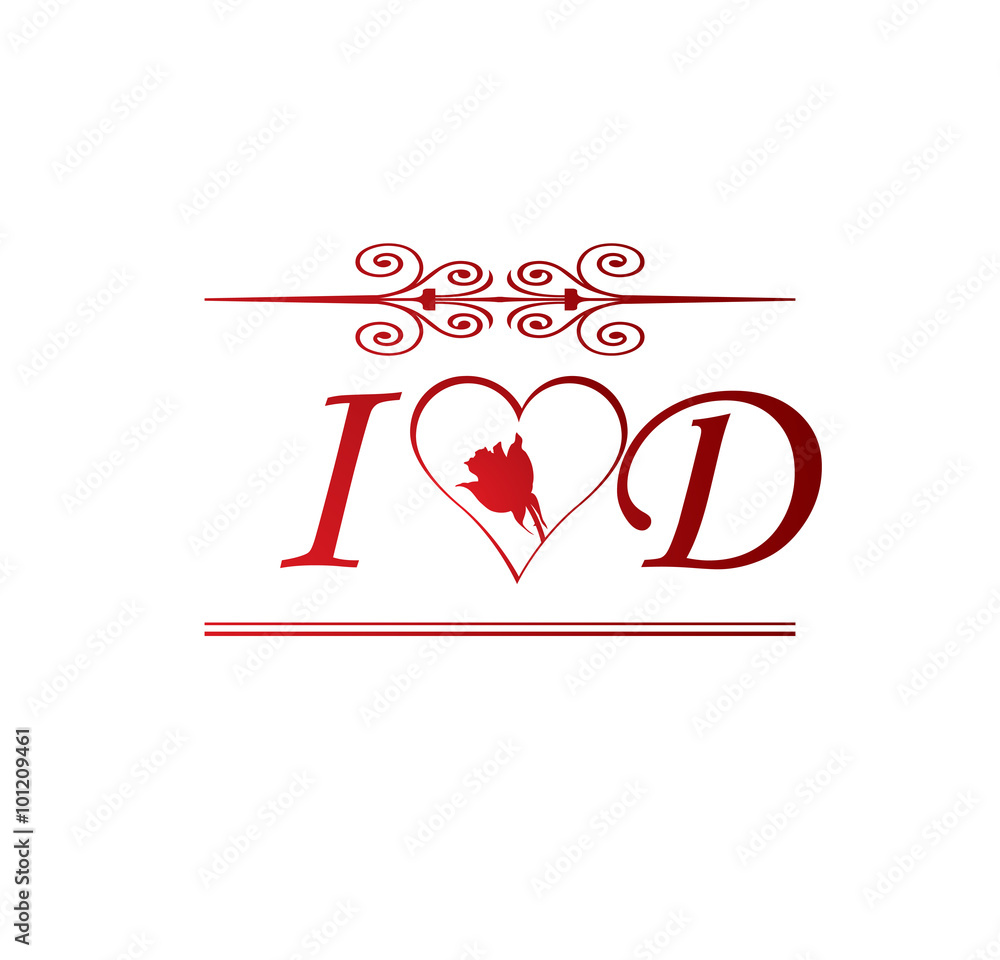 ID love initial with red heart and rose Stock Vector | Adobe Stock