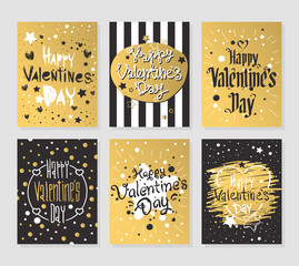 Wall Mural - Happy Valentines Day gold and black greeting cards vector illustration
