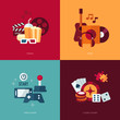 Set of vector flat design concept illustrations with icons of entertainment