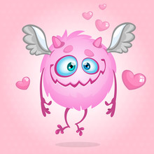 Cute monster in love. Illustration for St Valentine's Day. Vector isolated on rose background 