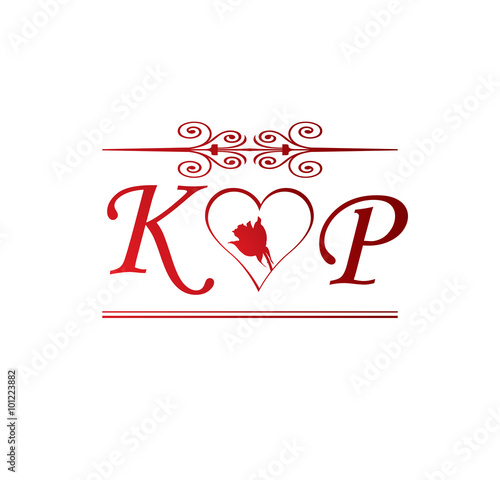 Kp Love Initial With Red Heart And Rose Buy This Stock Vector