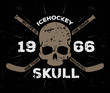 Ice hockey label, vintage skull typography. Vintage tee print design. T-shirt graphics. 