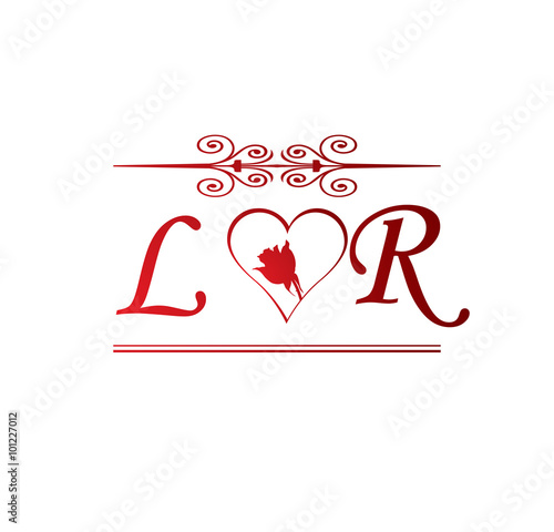 Lr Love Initial With Red Heart And Rose Buy This Stock Vector