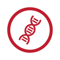 Flat red Dna icon in circle on white