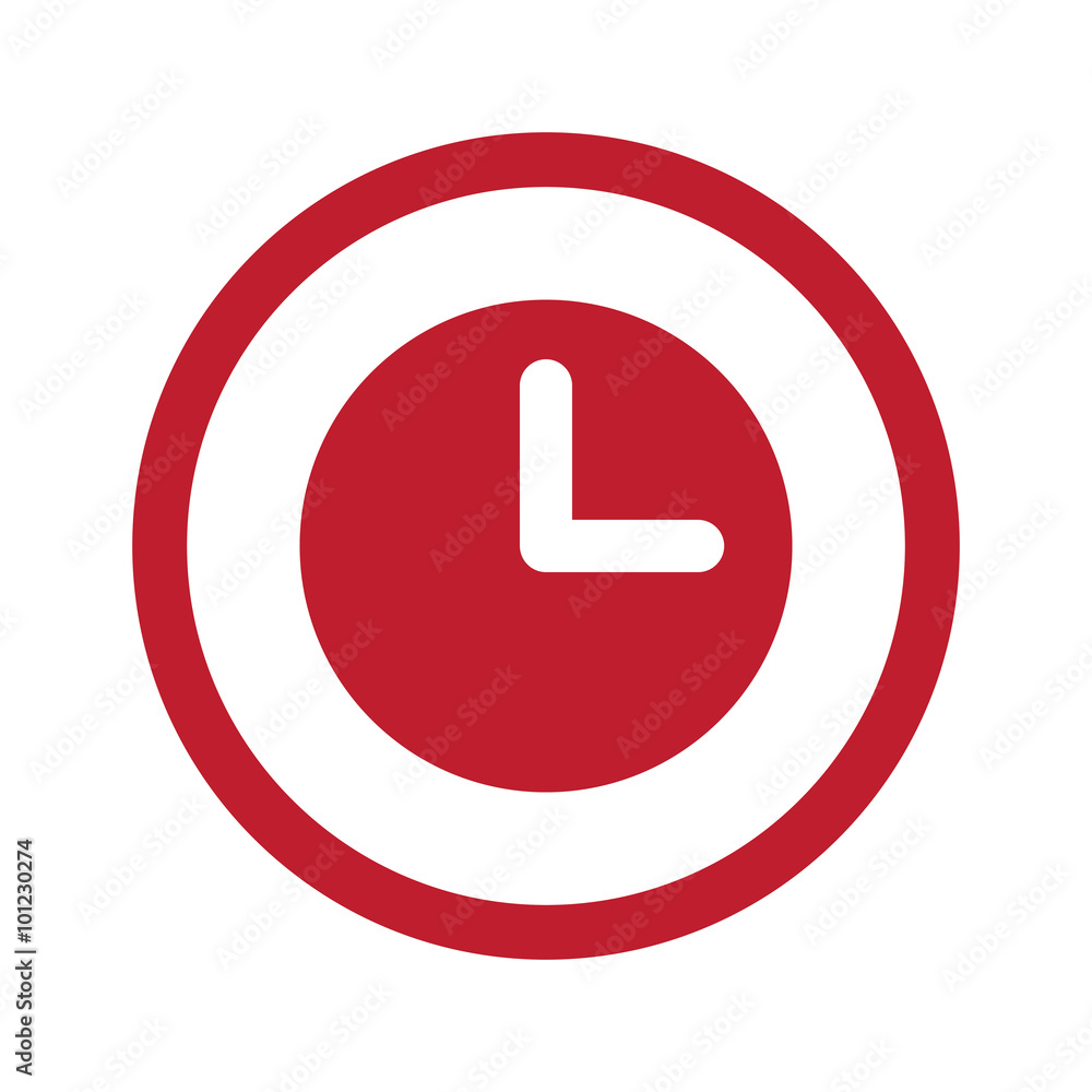 Flat red Clock icon in circle on white Stock Vector | Adobe Stock